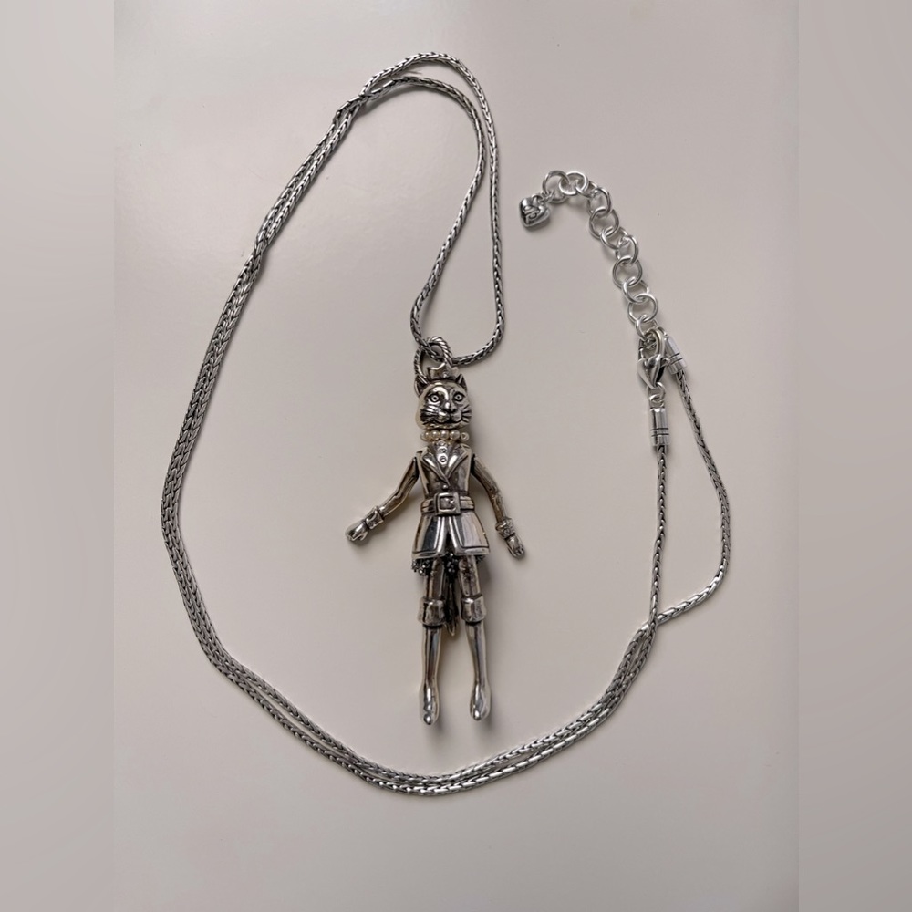 Rare Vintage Brighton Princess Cat Pendant with Articulation on Original Chain